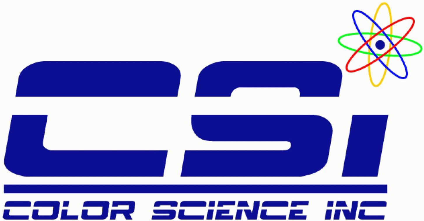 CSI Color Science Inc. logo: Blue letters with an atom graphic above the