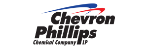 Chevron Phillips Chemical Company logo. Black text with blue and red swooshes on a white background.