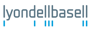 LyondellBasell logo with blue vertical lines below the letters.