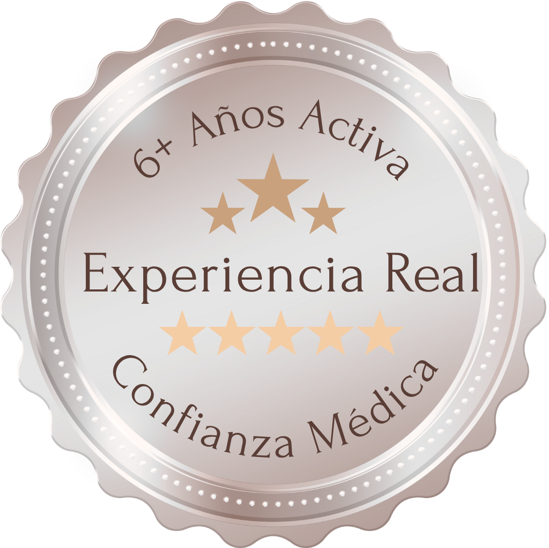 Sello de experiencia real con más de 6 años de práctica médica y confianza clínica