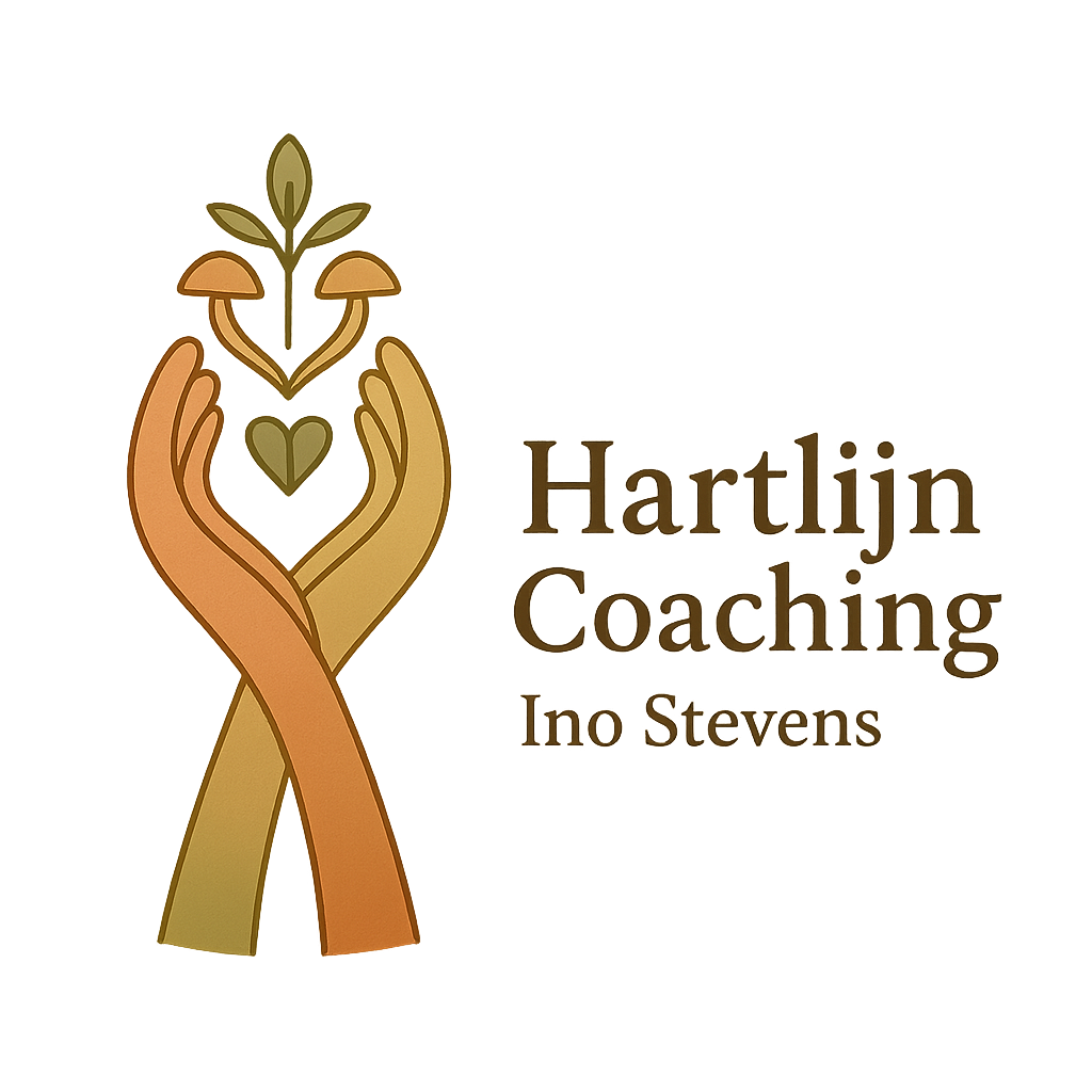 Oude logo van Hartlijn Coaching met helende handen, symbool voor innerlijke groei en natuurlijke verbinding.
