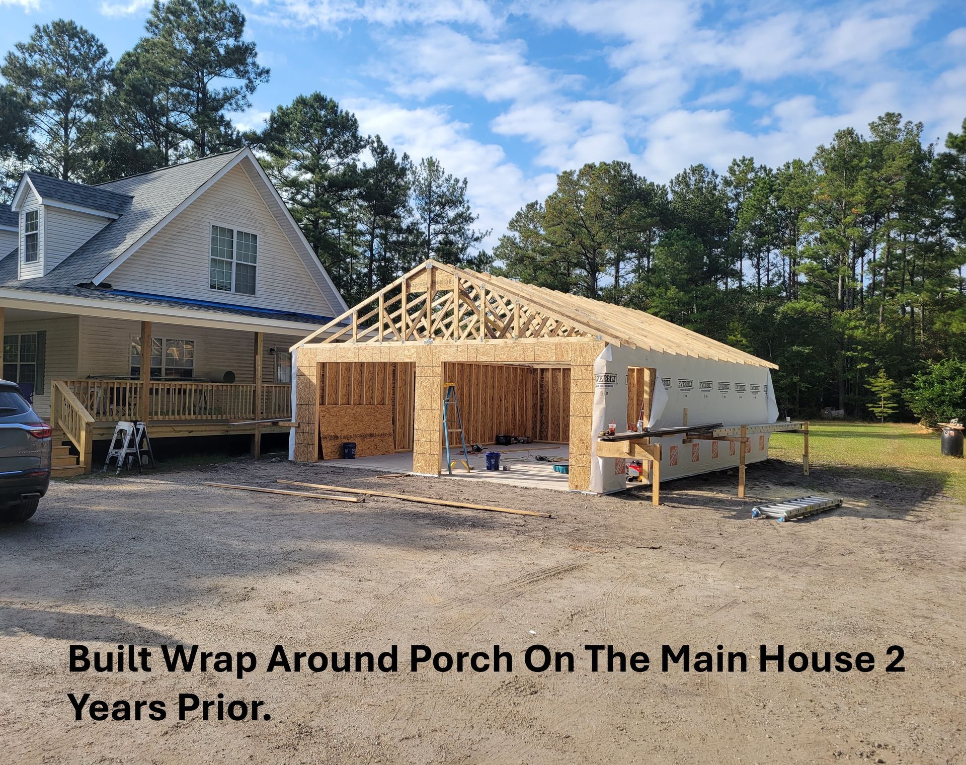 Garage built and wrap around porch in Rocky Point NC turned into finished living space by Howard Roofing & Construction