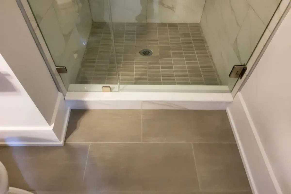 Bathroom remodel with tile floor and tile shower