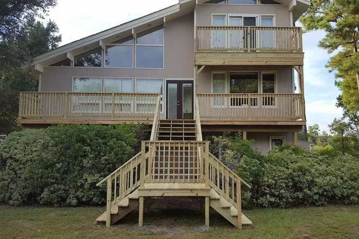 Multi level pressure treated deck on costal nc home