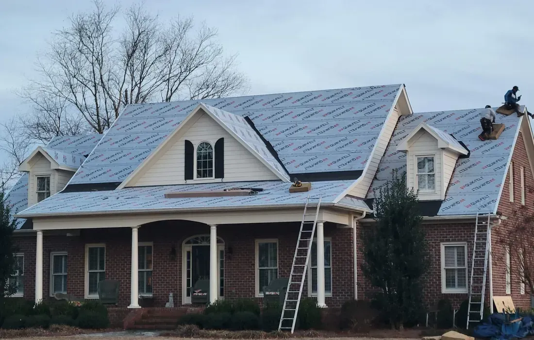 Roof replacement in progress highway 53 Burgaw, NC done by Howard Roofing & Construction.