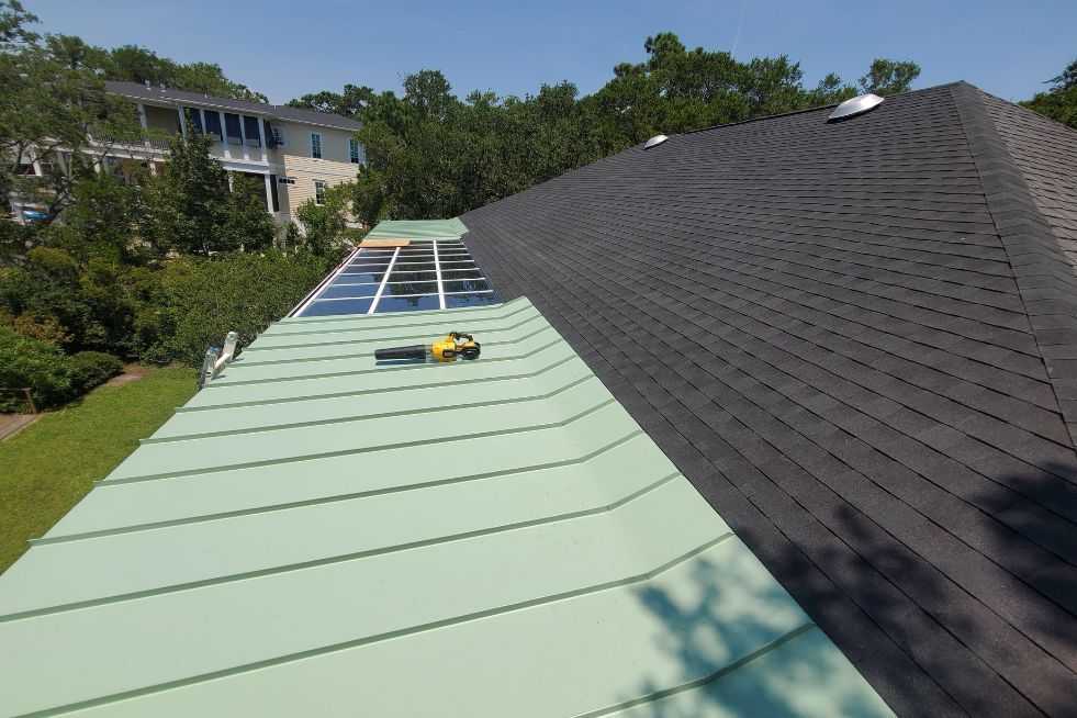 Standing seam metal roofing installation Wilmington NC coastal home