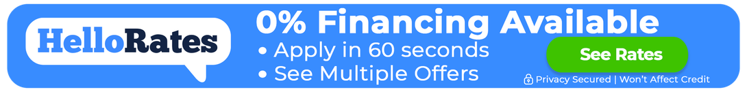 Learn more about HelloRates 0% financing and multiple roof payment options. HelloRates 0% Financing Available banner showing apply in 60 seconds and see multiple offers through Howard Roofing & Construction.