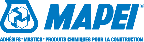 A blue and white logo for mapei adhesifs mastics produits chimiques pour la construction