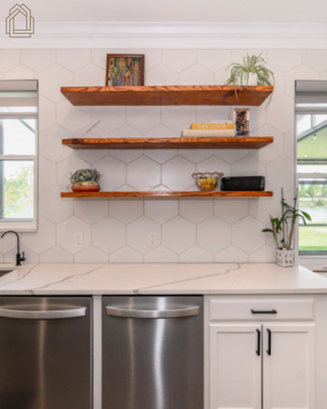 floating wood shelves
open shelving kitchen
decorative storage
kitchen organization
custom shelving
kitchen design
built in shelving
custom carpentry