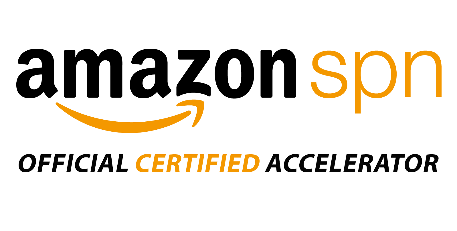 Amazon SPN Official Certified Partner logo with black and orange text and smile arrow