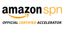 Amazon SPN Official Certified Partner logo with black and orange text and smile arrow