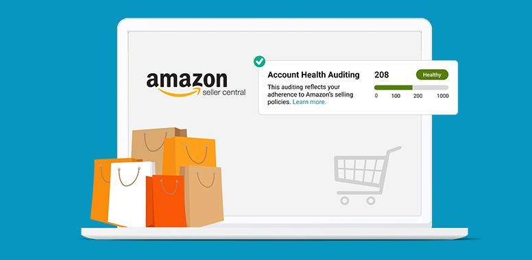 An Amazon Seller Central laptop screen displays a 