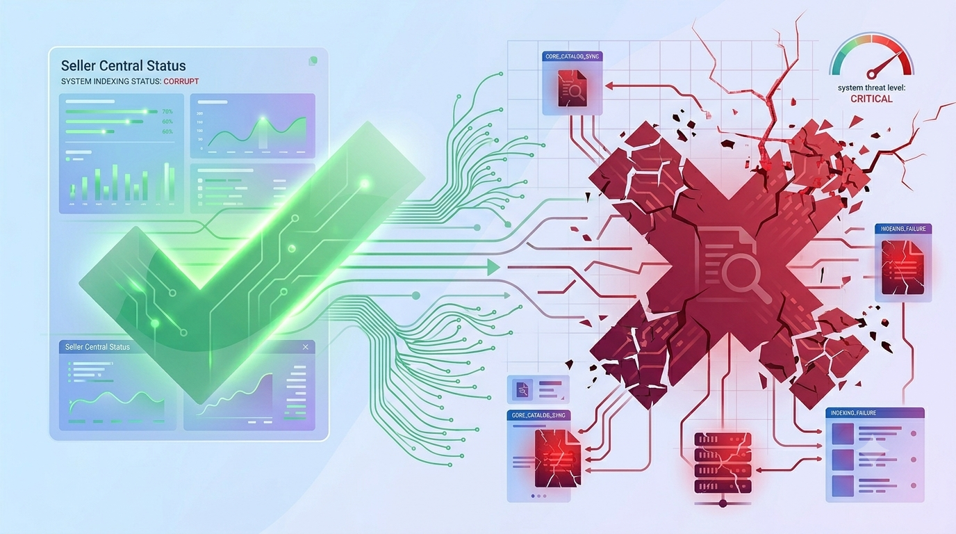 Green checkmark and red world map with connected data panels, suggesting cybersecurity or global network monitoring