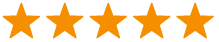 Five orange stars lined up horizontally in a row.