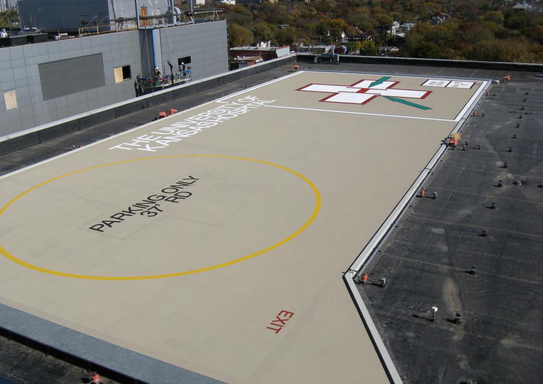 Emergency helicopter pad with bright new paint done by Dayco.
