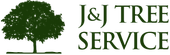 A logo for j & j tree service with a tree in the middle.