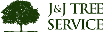 A logo for j & j tree service with a tree in the middle.