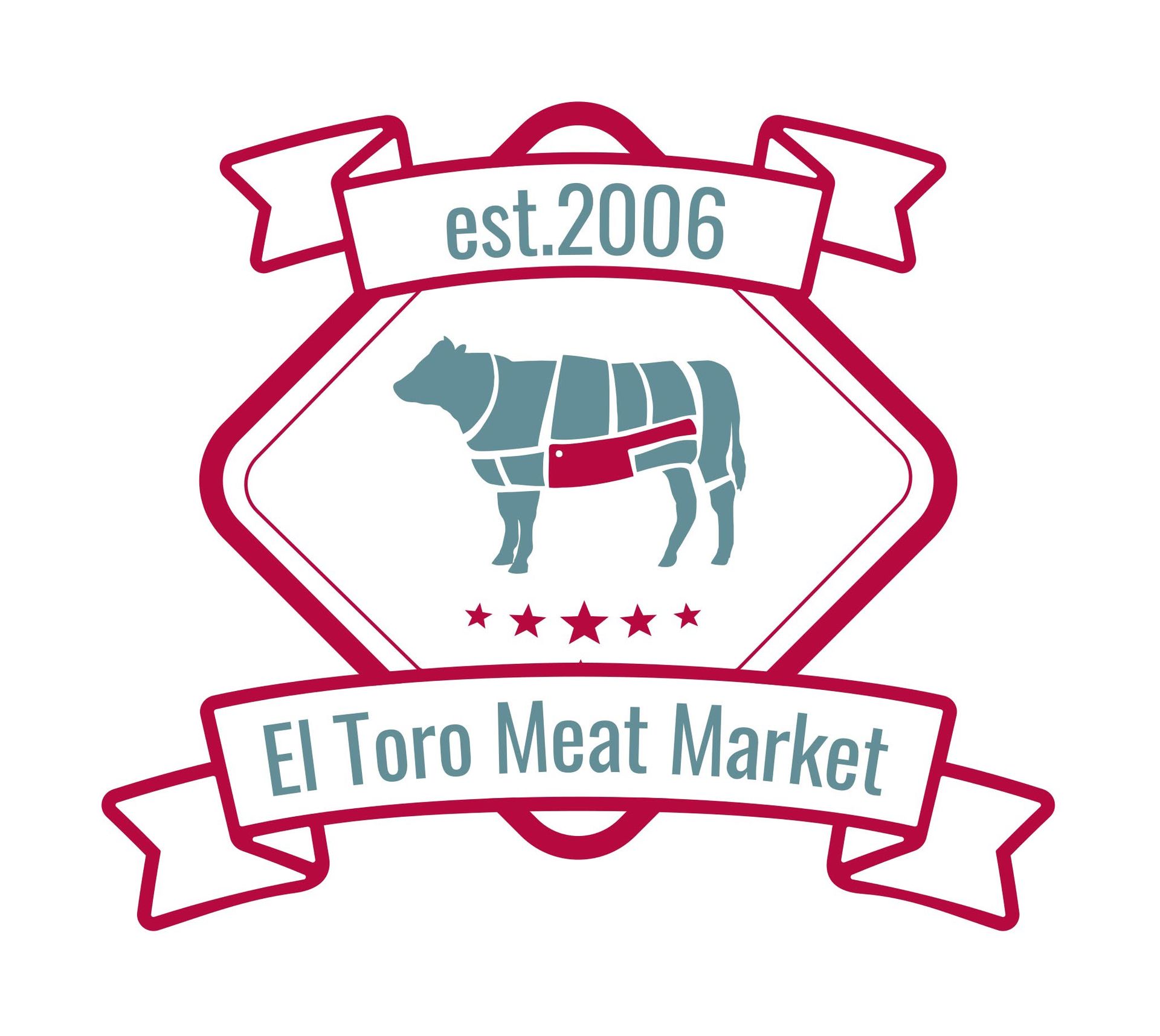 Logo for El Toro Meat Market: a stylized cow with cuts of meat,