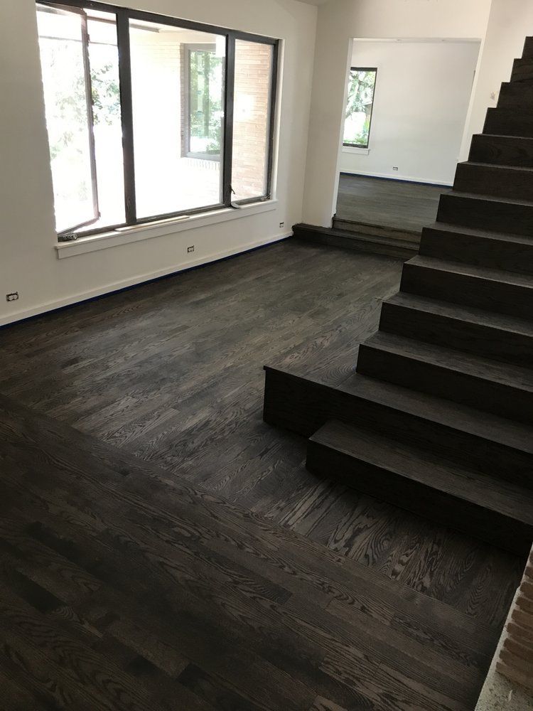 There is a staircase in the middle of the room.