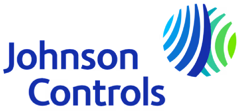 Le logo de johnson controls est bleu et vert avec un cercle bleu et vert.