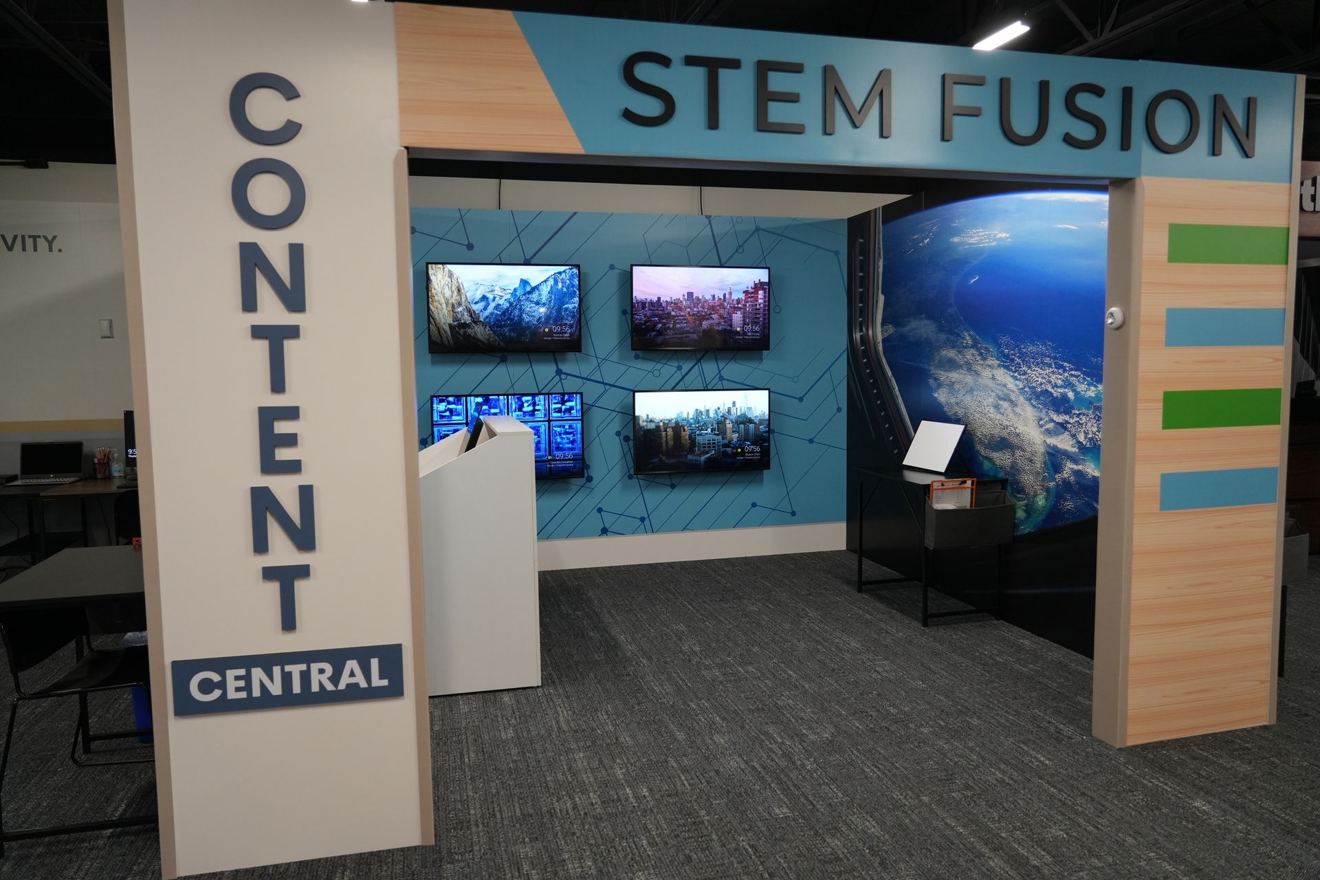 A room with a sign that says stem fusion