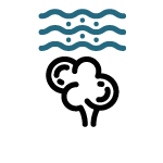 Une icône noire et bleue d'un arbre avec des vagues qui en sortent.