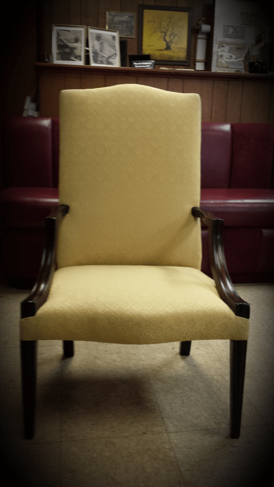 Martha Washington Chair. Upholstered in a tone on tone fabric.