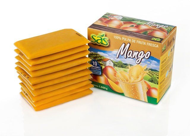 1000 gr portioned frozen mango pulp box
