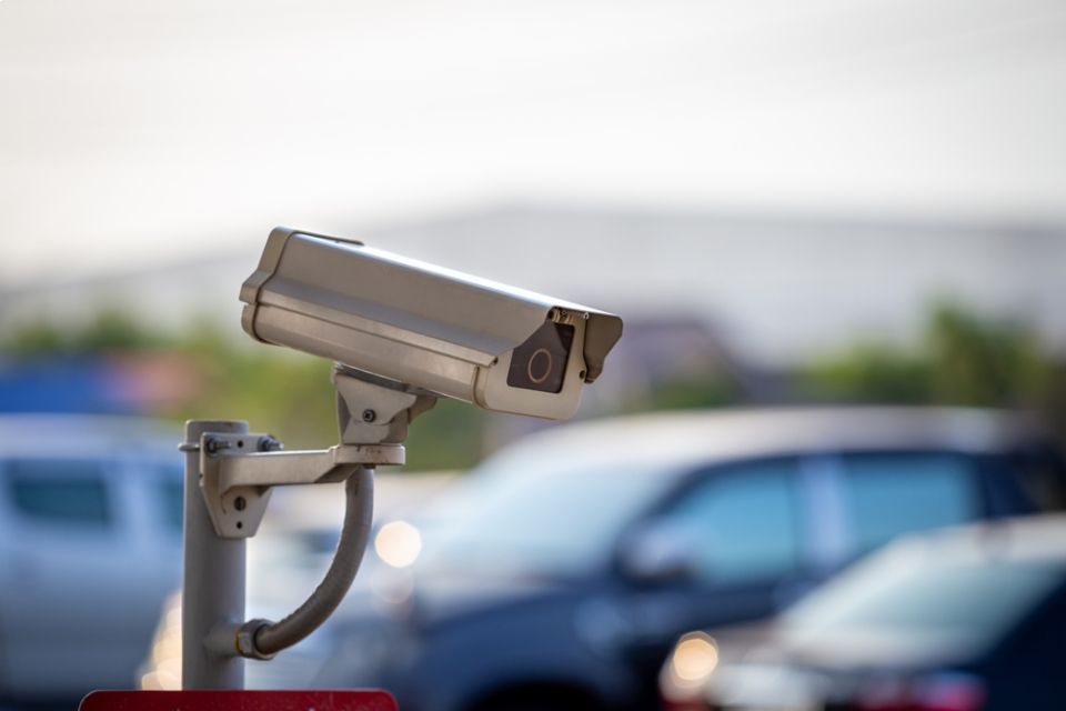 camera install on pole have water proof cover to protect camera is home security system concept