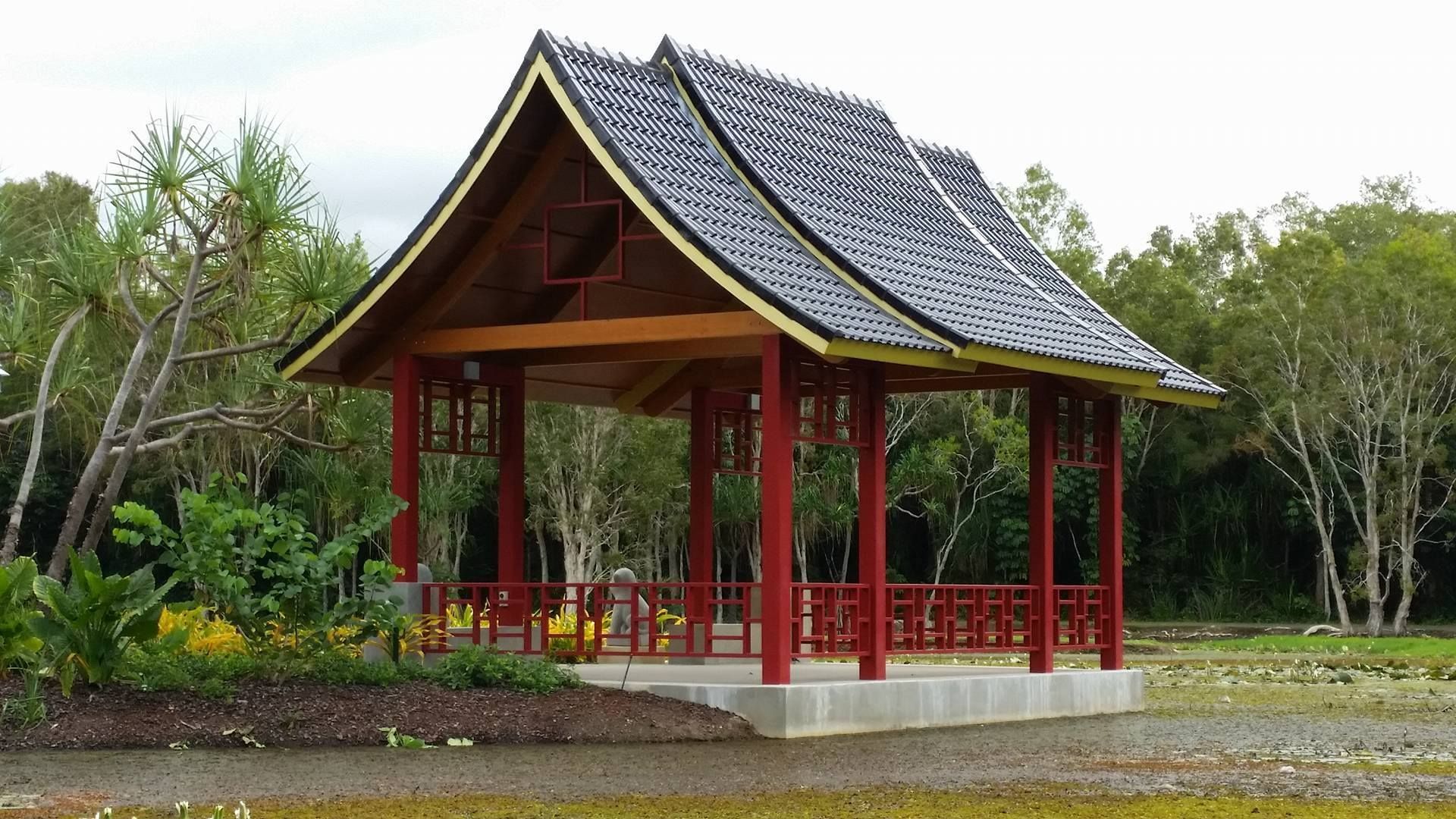 Red and Brown Asian-Style Gazebo — High Performance Roof Tiling P/L in Kewarra Beach, QLD