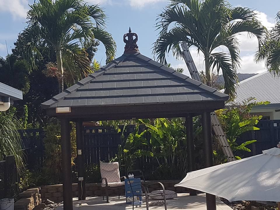 Gazebo with Gray Roof, Brown Frame, and Crown Detail — High Performance Roof Tiling P/L in Kewarra Beach, QLD