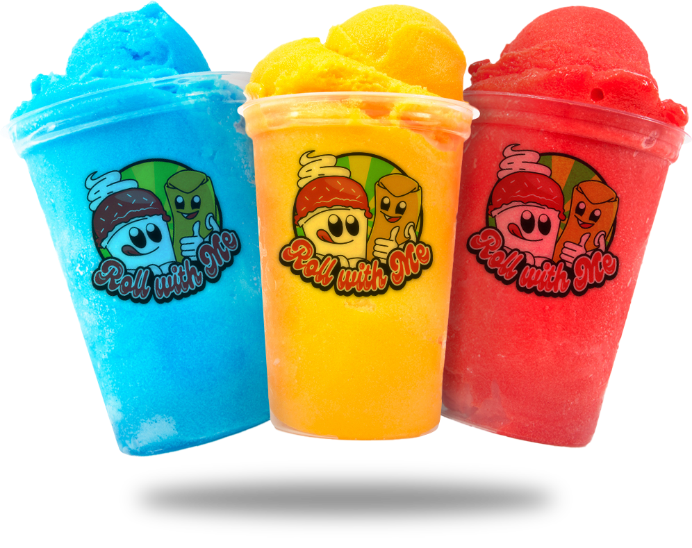 a row of cups filled with different colored ice cream .