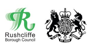 A logo for rushcliffe borough council with a coat of arms