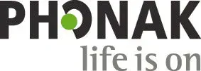 A logo for phonak hearing aids that says `` life is on ''.