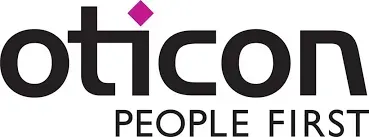 The logo for oticon people first is black and purple.