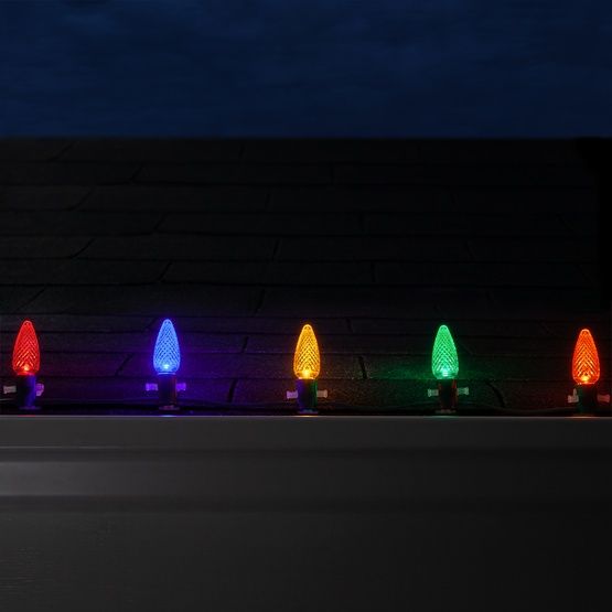 String of colorful LED Christmas lights.