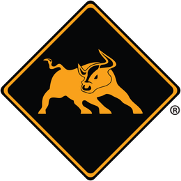 a red river steel logo with a bull on it