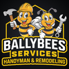 Two cartoon bees with tools, yellow hard hat, and the words "BALLYBEES SERVICES HANDYMAN & REMODELING."