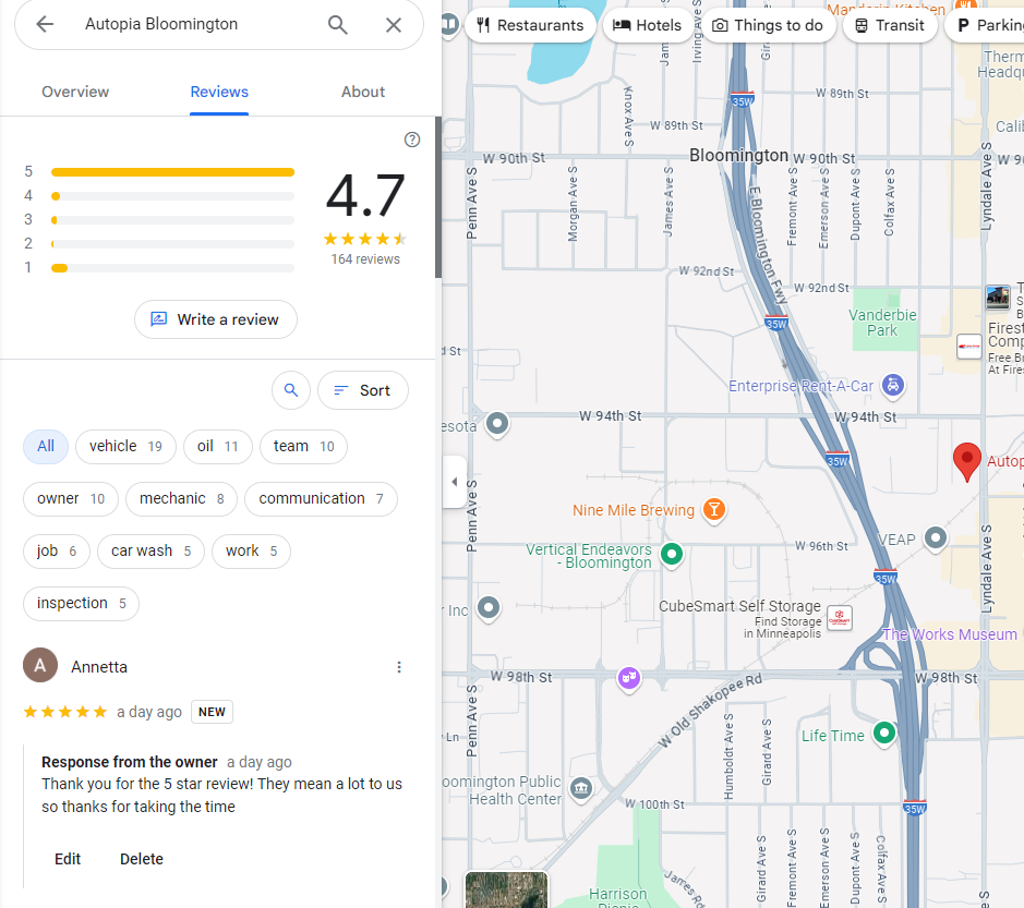 Positive google reviews for autopia bloomington