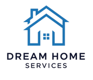 The logo for dream home services shows three houses on a hill.