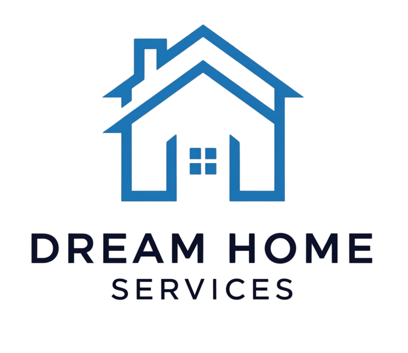 The logo for dream home services shows three houses on a hill.