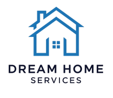 The logo for dream home services shows three houses on a hill.