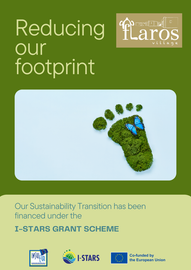 A green poster that says reducing our footprint on it