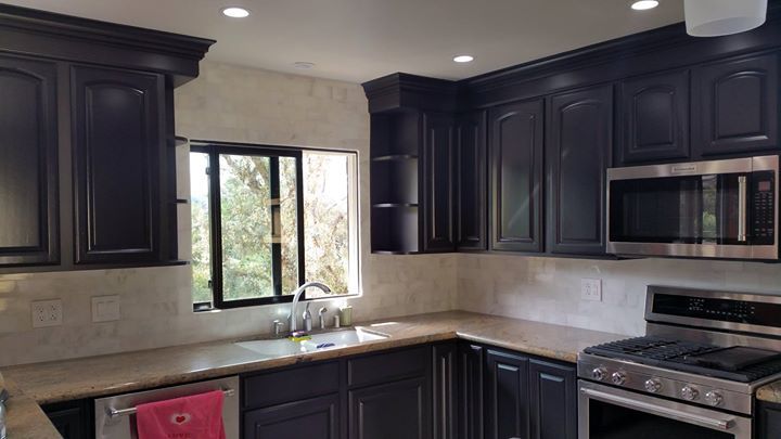 Castaic dark stained cabinets