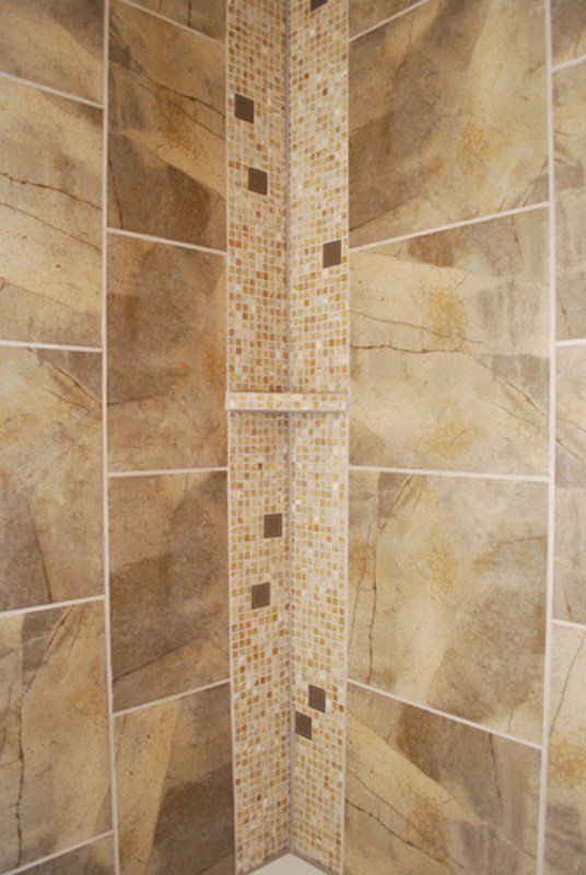 bathroom remodel, tile shower, soap shelves