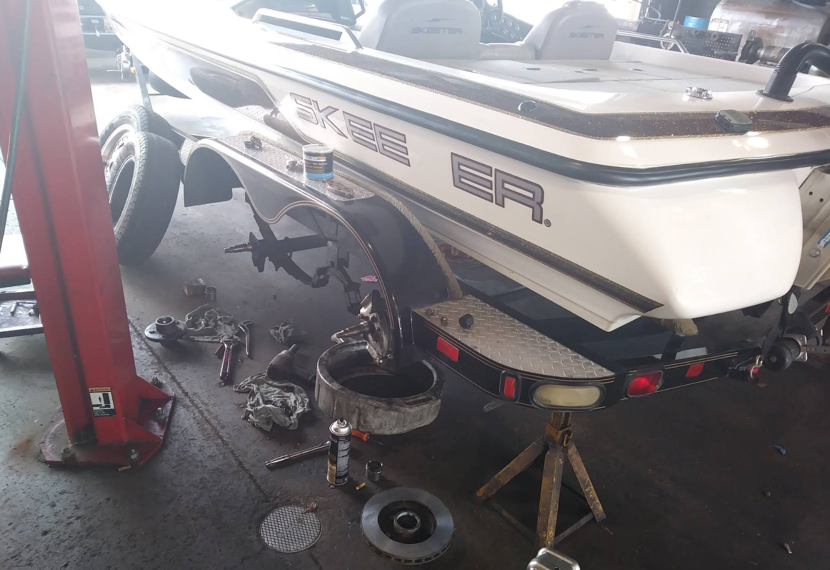 Skeeter Bass Boat Undergoing Maintenance or Repair | Discount Tire and Auto