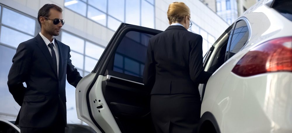 Close Protection Officer providing security for client during protective movement drill