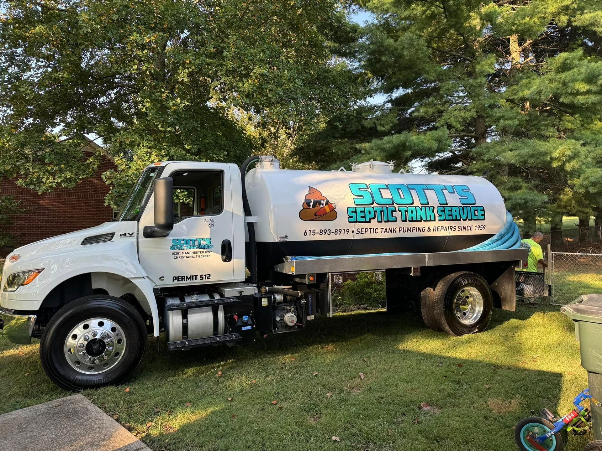 White septic tank truck with 
