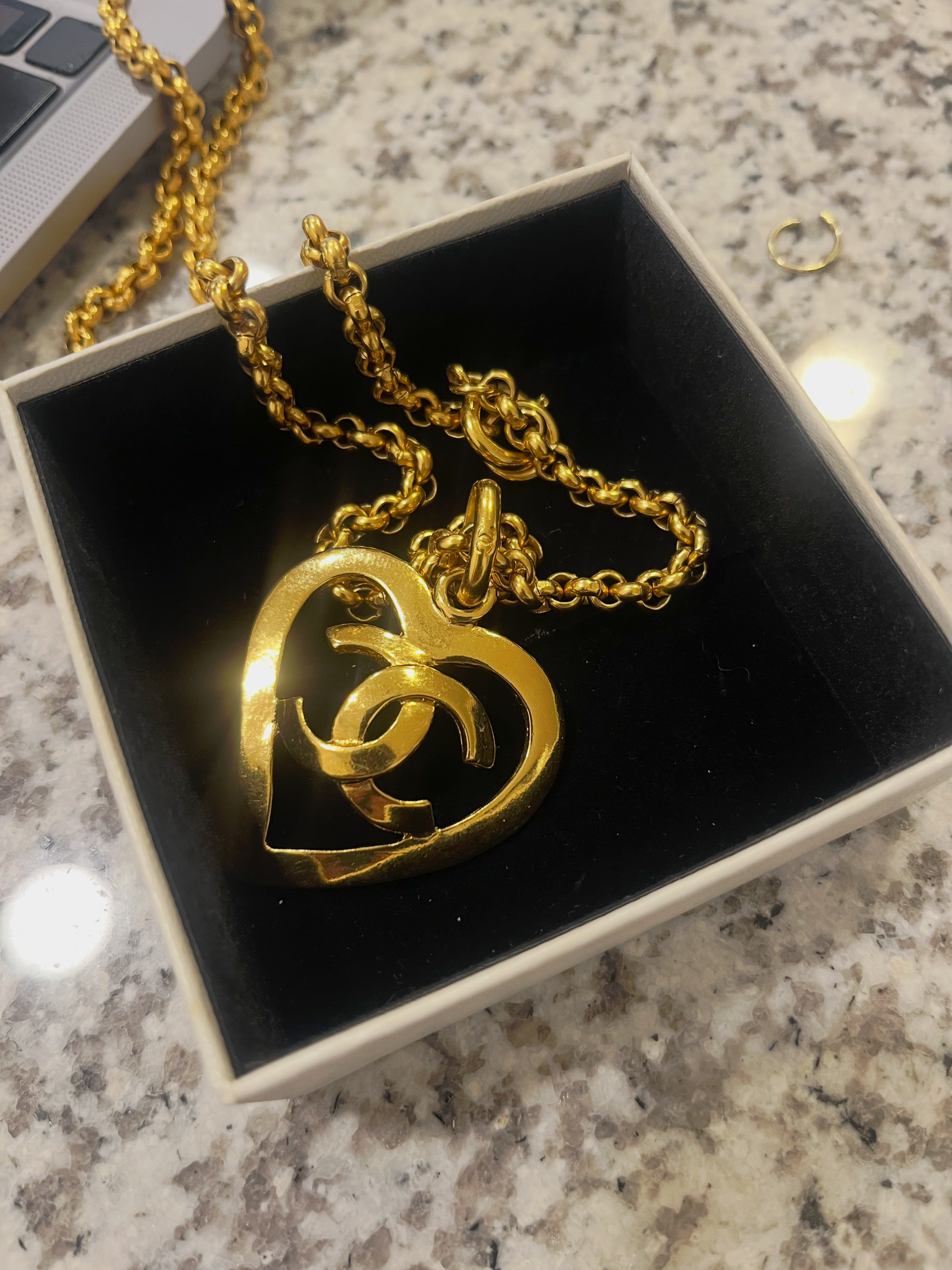 Vintage CHANEL 1995 Spring Collection (95P) Gold-Plated CC Heart Pendant Necklace
