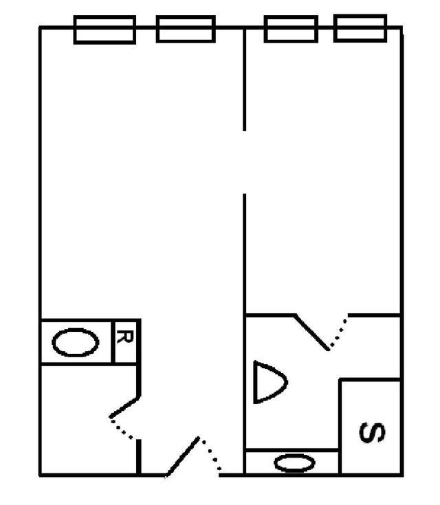 A black and white floor plan of a small apartment.